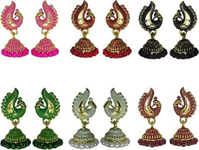 MAYRA TRADING Traditional South indian Temple Jewellery (Pack of 6) Beads Alloy Jhumki Earring