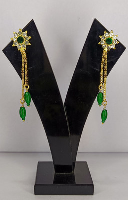 MK Gallery Green Beaded Green And White Stone Earrings Cubic Zirconia Copper Drops & Danglers