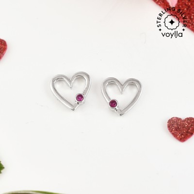 Voylla Valentine's Day Collection Pink Zircon Studded Heart Drop Earrings Sterling Silver Earring Set