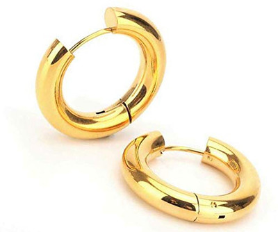 Ruhi Collection CF Big Slim Hoop Bali Gold Color Pair Metal Hoop Earring, Huggie Earring