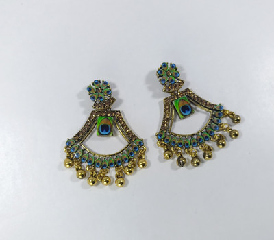 AZTAZ Antique Gold Peacock Design Chandbali Alloy Chandbali Earring