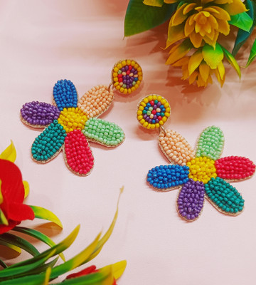 Calvin Craft Handmade Embroidery Flower Beade Glass Stud Earring