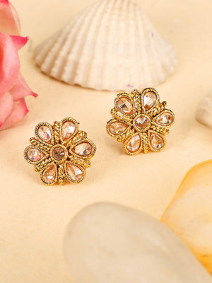 ANOUK Classy CZ stone studded Gold Plated Floral Shape Stud Earring Cubic Zirconia Brass Stud Earring