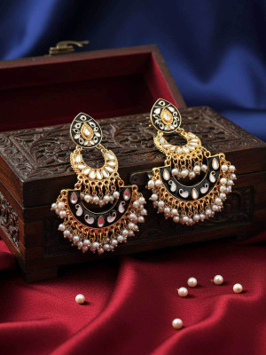 Fashion Fusion Kundan Meena Pearl Brass Drops & Danglers