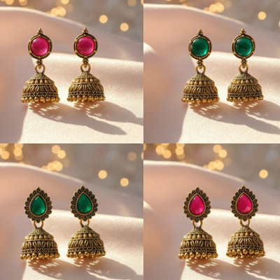 Dimik Fashion Designer Stone Stud Jhumka Set (Pack of 4) Alloy Jhumki Earring