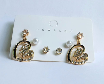 Rishab Traders black heart butterfly earring 3 set Metal Earring Set