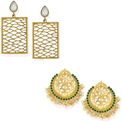 Stefan Combo of 2 Pairs of Traditional Dangler Earrings Crystal Alloy Drops & Danglers