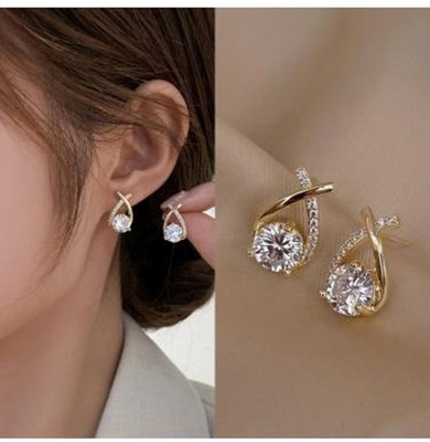 Aanya Jewels Korean Earrings Stone Stud western Earrings For Women Girls Cubic Zirconia Cubic Zirconia Alloy, Brass Stud Earring