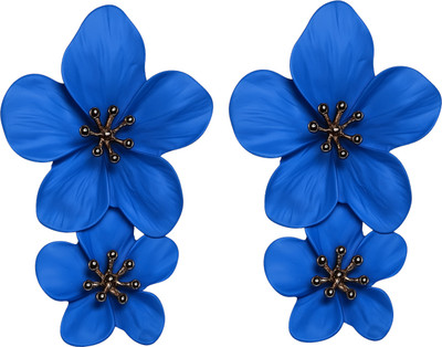 FOGGMART Blue Flower Drop Earrings for Girls & Women | Long, Lightweight & Rust-Free Alloy, Stainless Steel Earring Set, Drops & Danglers, Jhumki Earring