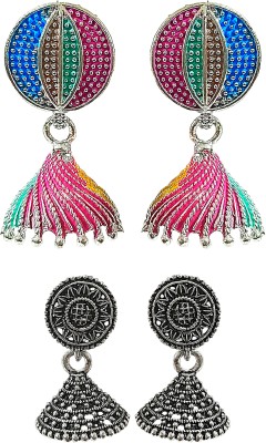 Genie and Gilli Genie and Gilli Combo of Multicolour Small Jhumka with Oxidised Small Jhumka Brass Jhumki Earring