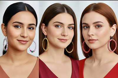 mayas natural product Combo Hoop Earrings Set – 3 Pairs (Gold, Pink, Lavender) Alloy Hoop Earring