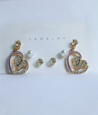 Rishab Traders pink heart butterfly earring 3 set Metal Earring Set