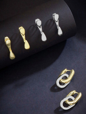 Qiroko Studio Fix Collection | Stud Earrings Set Combo of 3 | Gold and Silver Zinc Drops & Danglers