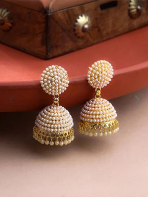 Misba Premium Collections Pearl Jhumka Timeless and Elegant Gold tone Pearl jhumkas Brass Jhumki Earring