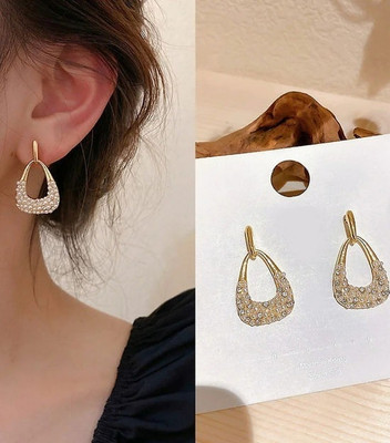 MAHADEV CREATION Korean Version Square Geometric Diamond Earrings Crystal Alloy Stud Earring