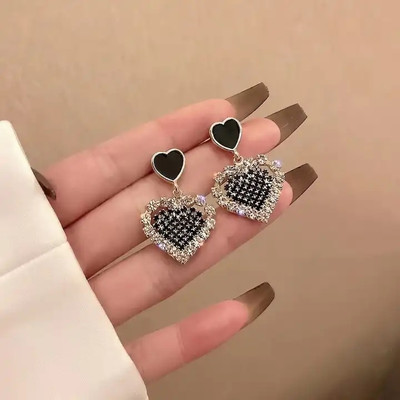 Onuyx Onuyx Korean Heart Shape Earrings For Women & Girls /Black Stud Earrings Zircon Alloy Drops & Danglers
