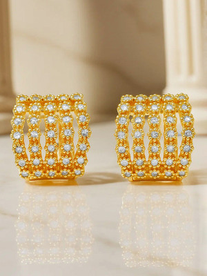 RUBANS 18K Gold-Plated Cubic ZirconiaStone Studded Wide Clip-On Hoop Earrings Brass Hoop Earring