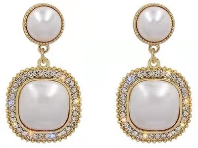 TheVineGirl Gold-Plated Amazing Korean Square AD-Pearl Earrings For Girls And Women Pearl Alloy Drops & Danglers