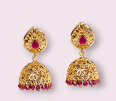 DK FASHION JEWELS GOLD PLATED ZUMKI EARRING-1EARRING05-RUBY Ruby Brass Jhumki Earring