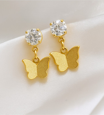 GS FASHION Gold Plated Butterfly Shaped Earrings for Girl's & Women's Cubic Zirconia Alloy Drops & Danglers