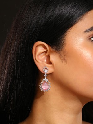 Priyaasi Pink Stones AD Silver Plating Drop Elegance Fancy Earrings Brass Drops & Danglers