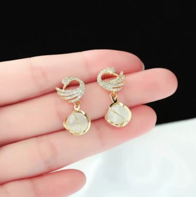 Today Fashion Korean Earrings Swan Pearl Western Fashion ad stone fancy designer Pearl, Cubic Zirconia, Diamond Alloy Earring Set, Cuff Earring