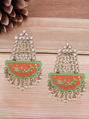 ANOUK Gold-Toned Red Enamelled AD-Studded Classic Chandbalis Alloy Chandbali Earring