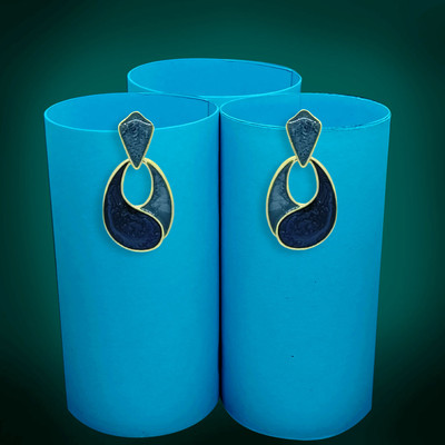 Fashion Fusion Blue Enamel Gold Plated Korea Inspired Alloy Drops & Danglers