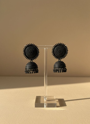 SHARANYA Black Oxidised Round Top Dome Jhumka Earrings for Women & Girls Alloy Jhumki Earring