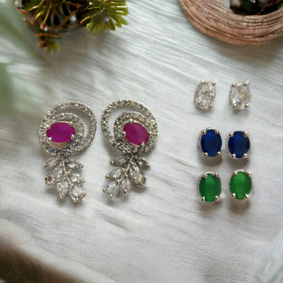 Opal Touch 4 Color Changeable Rhodiumd Loop Studs Cubic Zirconia Brass Stud Earring