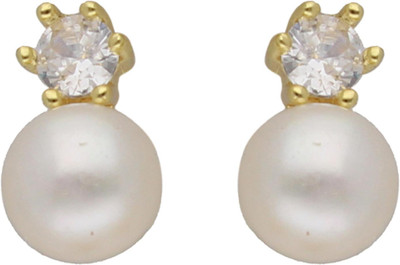 Sri Jagdamba Pearls Timeless Pearl Earrings Cubic Zirconia Stone Stud Earring