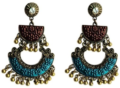 La Belleza Mahroon With Blue Drops Danglers Earring Alloy Tassel Earring