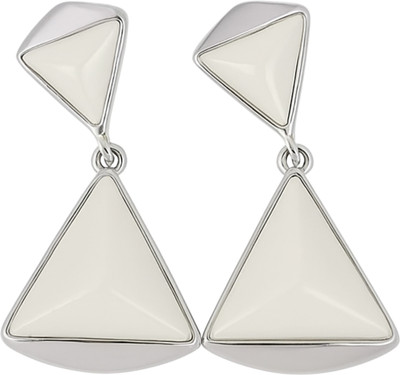 FOGGMART Triangular White Stone Drop Earrings for Girls & Women, Rust-Free, Medium Size Stainless Steel, Stone Drops & Danglers