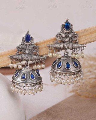 DANGAR ENTERPRISE Traditional Silver Pink Jhumka Earrings With indian Pearls Pink Jhumki For Women Emerald Metal Jhumki Earring