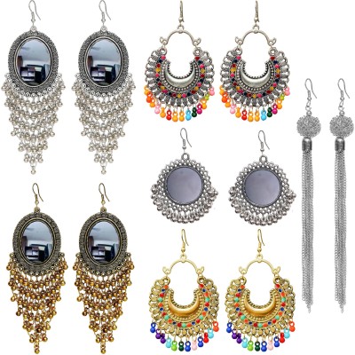 YOTOG 6 pairs fancy traditional oxidised silver golden drop earrings combo for women Alloy Earring Set, Chandbali Earring, Drops & Danglers