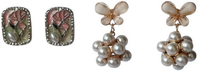 NT'K Collections Korean Style Floral & Butterfly Earring Combo for Women Pack of 2 Pairs Alloy Stud Earring
