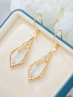 RAPPERSSHOP Elegant Gold-Plated Crystal Drop Earrings for Women Stainless Steel Drops & Danglers, Clip-on Earring, Earring Set