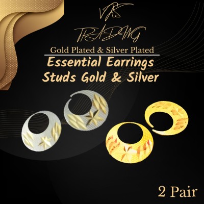 vks trading Essential Earrings & Studs Silver Plated & Gold Plated COMBO 001 Brass Stud Earring