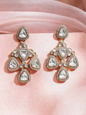 RUBANS 22K Gold-Plated White & Clear Stone & Cubic Zirconia Studded Chandelier Brass Chandbali Earring