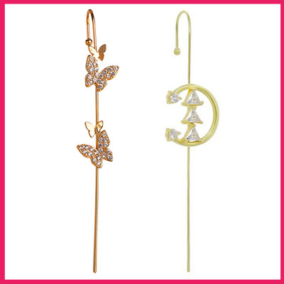 TheVineGirl Pack Of 2 Gold Plated Studded Butterfly Ear Cuff Cubic Zirconia Alloy Cuff Earring