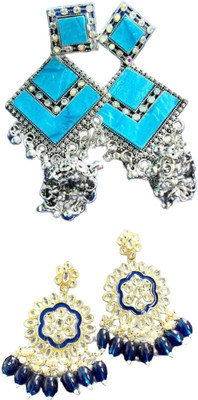 Hernger traders K3_Aqua_06 & Meenakari_Flower_Blue_01 Cubic Zirconia Alloy Earring Set