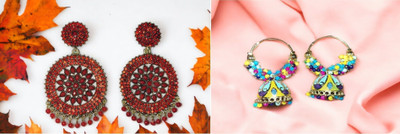 OKU Oxidized layered Jwellery Earrings (RedJhumka & Multi-Bali) Combo 2_fk2 New Alloy Jhumki Earring