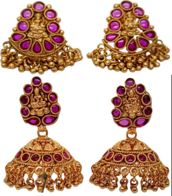 DK FASHION GOLD PLATED ZUMKI EARRING-1ER10-GOLD Ruby Brass Jhumki Earring