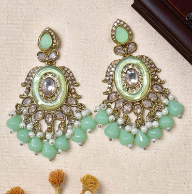 Meira Jewellery Stylish Kundan and Stone Studded Designer Heavy Earring Brass Drops & Danglers