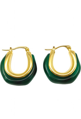ARISAA Gold Plated U Shape Green Colour Loop Earring Brass Stud Earring