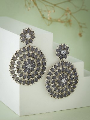 Rubans Elements Rubans Silver Plated Drop Earrings With Studded Grey And White Stones Alloy Drops & Danglers