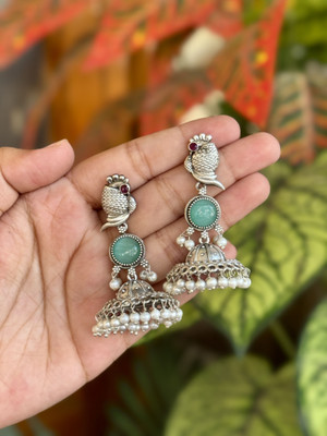 Naman Arts Peacock Jhumka Stone Earring Brass Drops & Danglers