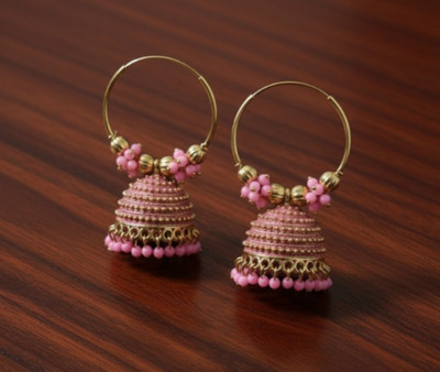 pas Unique pink and golden Beaded Earrings for girls & women for party wear Cubic Zirconia Alloy Jhumki Earring, Hoop Earring, Drops & Danglers, Earring Set