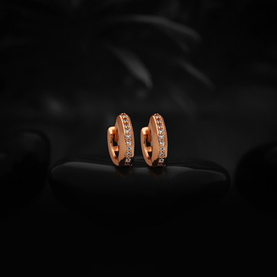 jivaas collection Glossy Rose Gold Huggie Hoops for Women & Girls – Shine with Style Cubic Zirconia Brass Huggie Earring