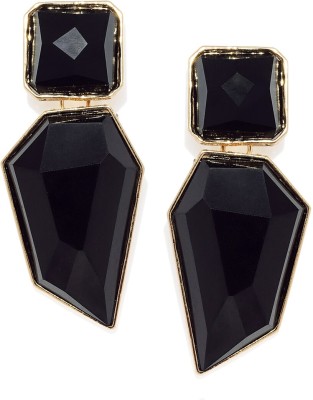 fabula Black Large Geometric Crystal Fashion Drop Earrings For Women & Girls Beads, Crystal Alloy Drops & Danglers